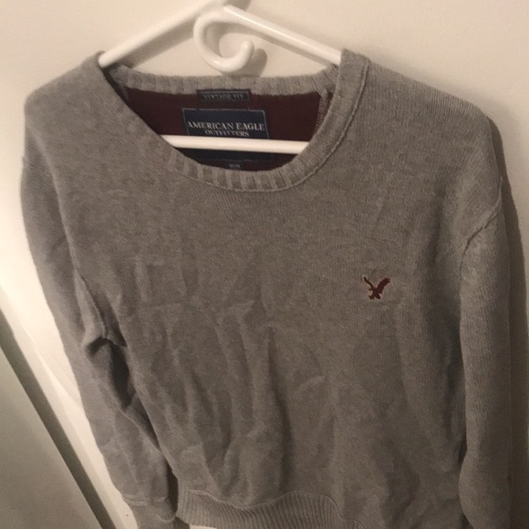 American Eagle Vintage Fit 100% Heavy Cotton Sweater Grey w/maroon logo SZ M - Picture 2 of 7